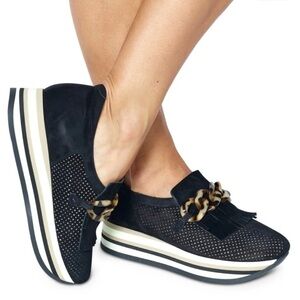 Softwaves Cadie Wedge Black Suede Platform Loafer Slip-on Sneaker Size 39/US 9